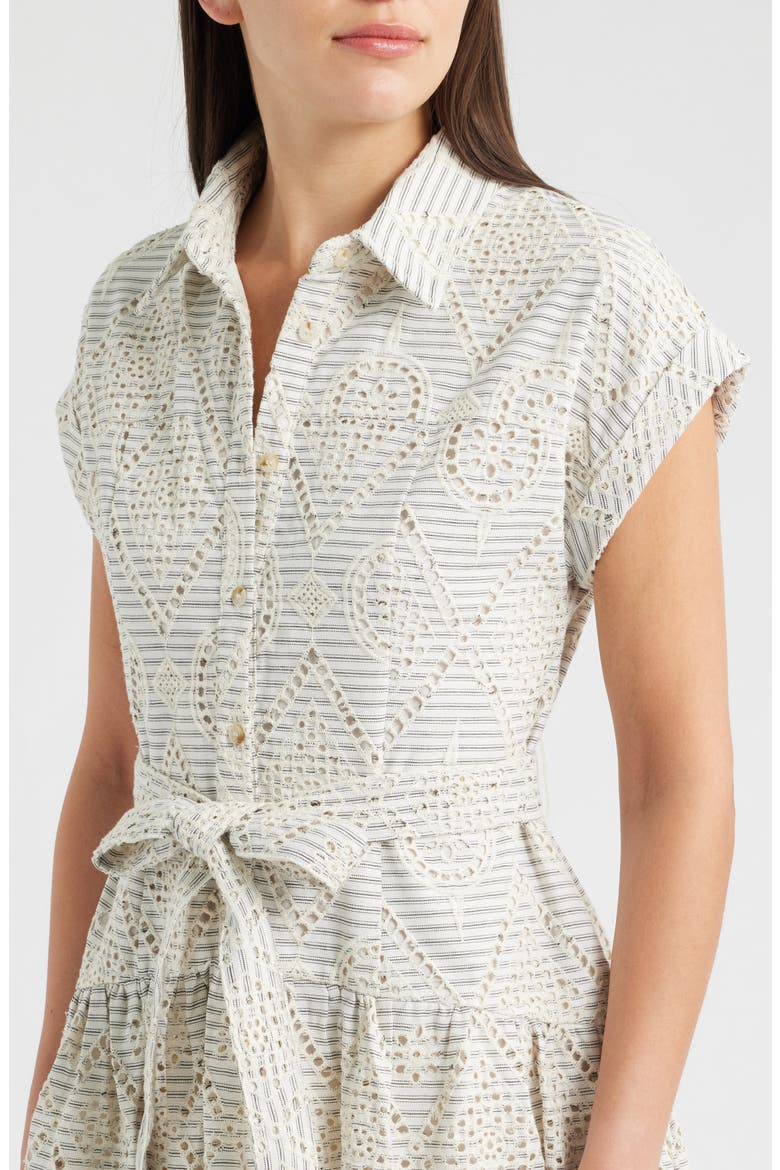 Stripe Eyelet Tie Waist Midi Dress