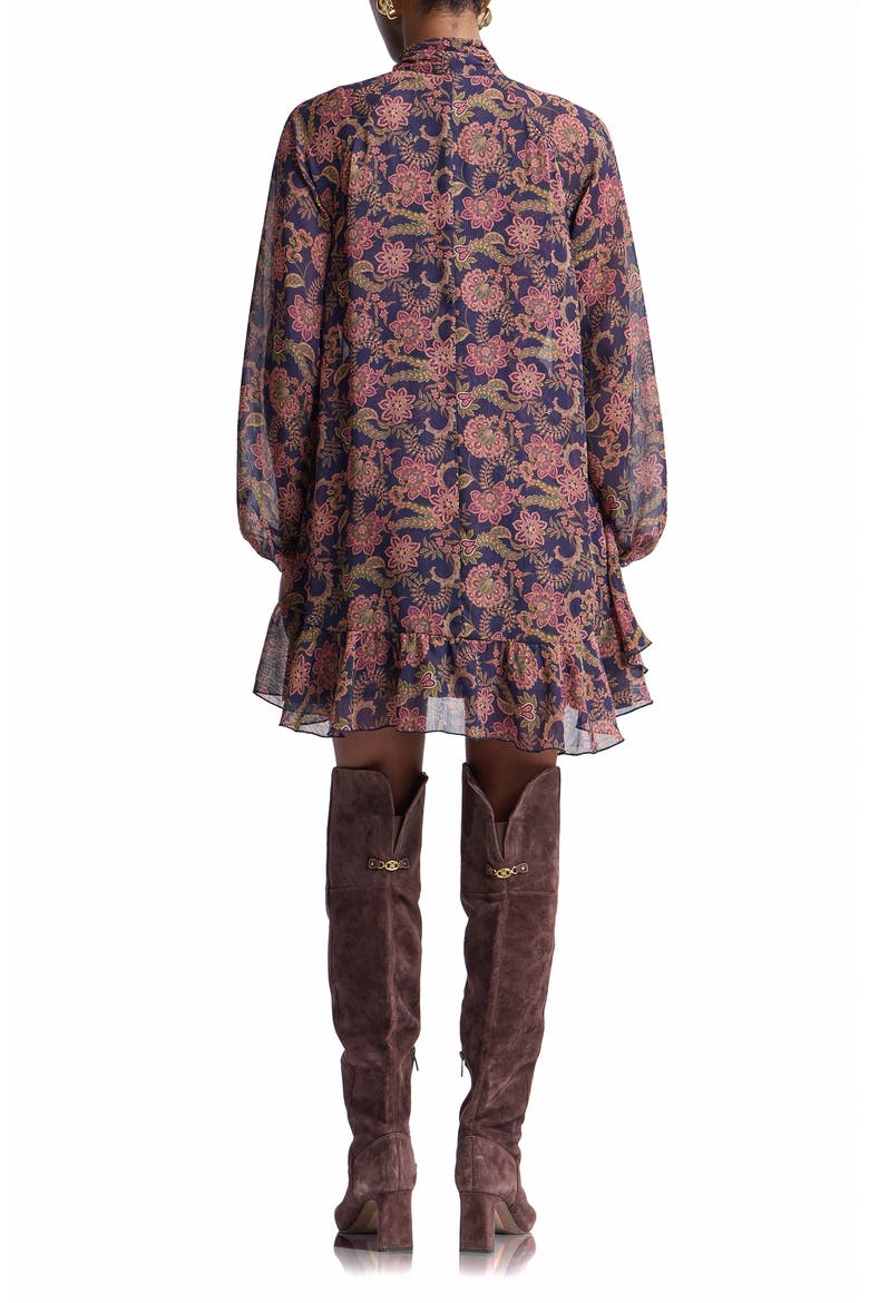 Paisley Print Long Sleeve Chiffon Tie Neck Dress