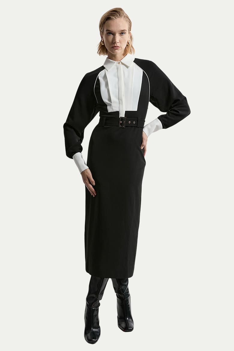 Petite Contrast Collar Midi Dress