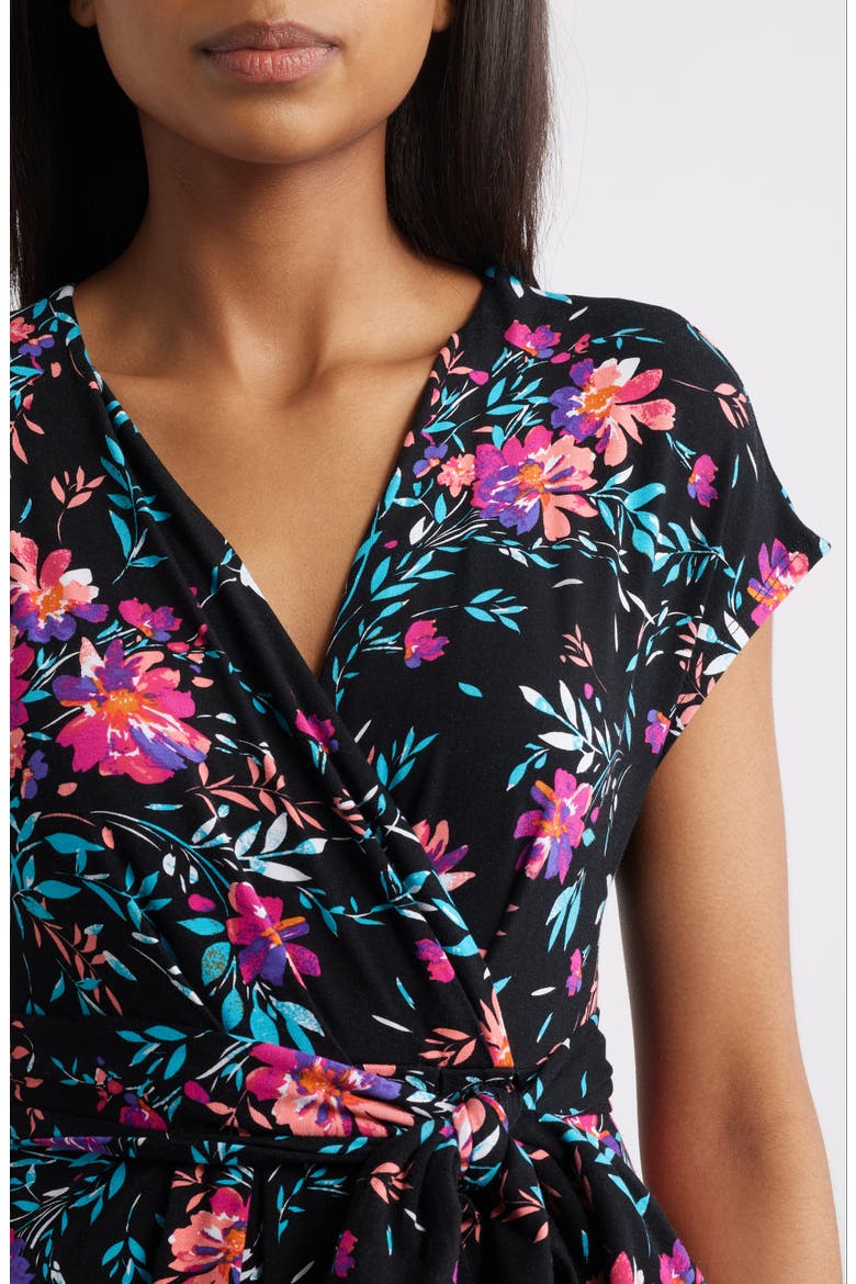 Floral Print Faux Wrap Midi Dress