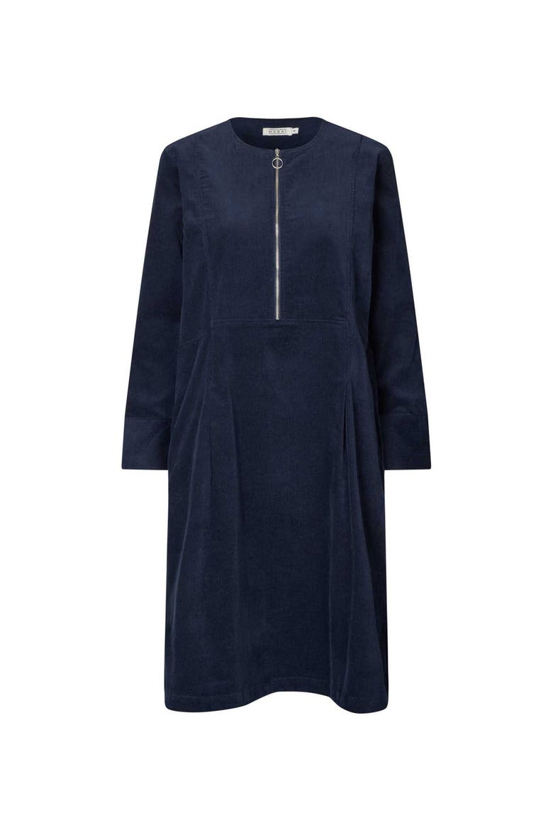 Long Sleeve Crew Neck Zip Midi Dress