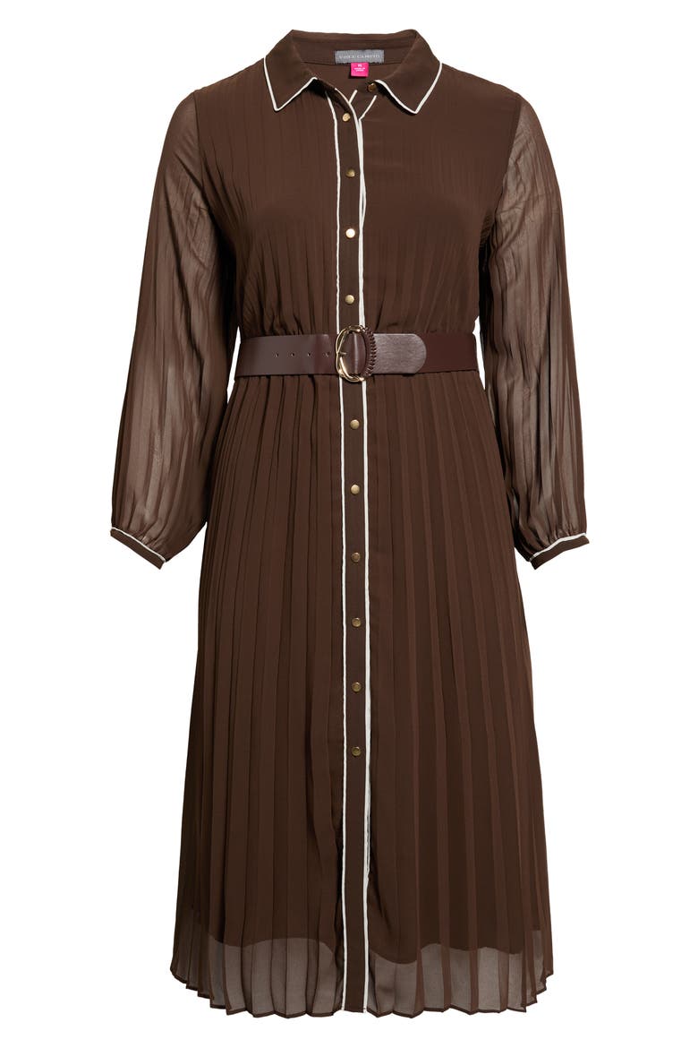 Piping Plissé Button-Up Midi Shirtdress