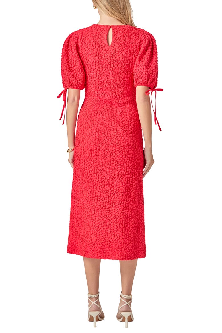 Textured Puff Sleeve Midi Dress