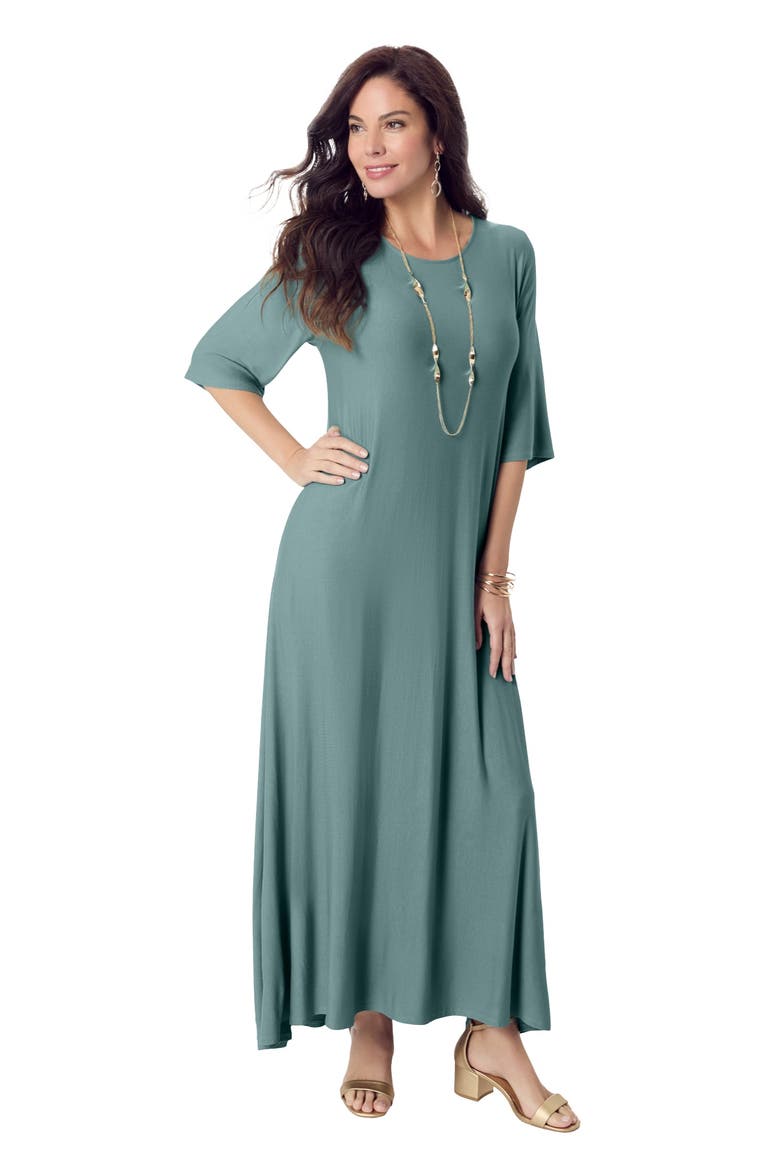 Plus Size Stretch Knit High Low Short Sleeve Maxi Dress