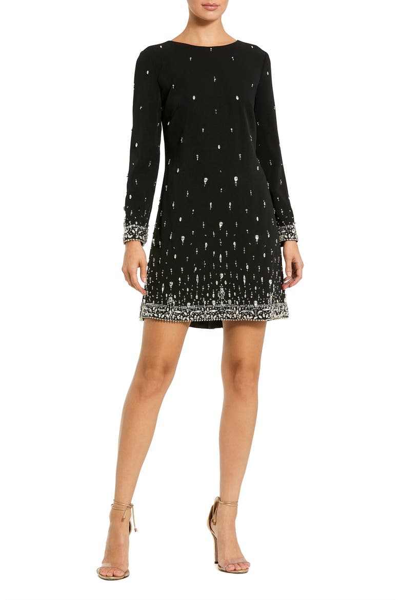 Embellished Crepe Long Sleeve Mini Dress