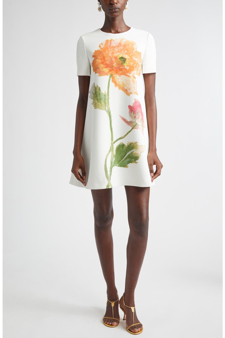 Poppy Print Stretch Crepe A-Line Minidress
