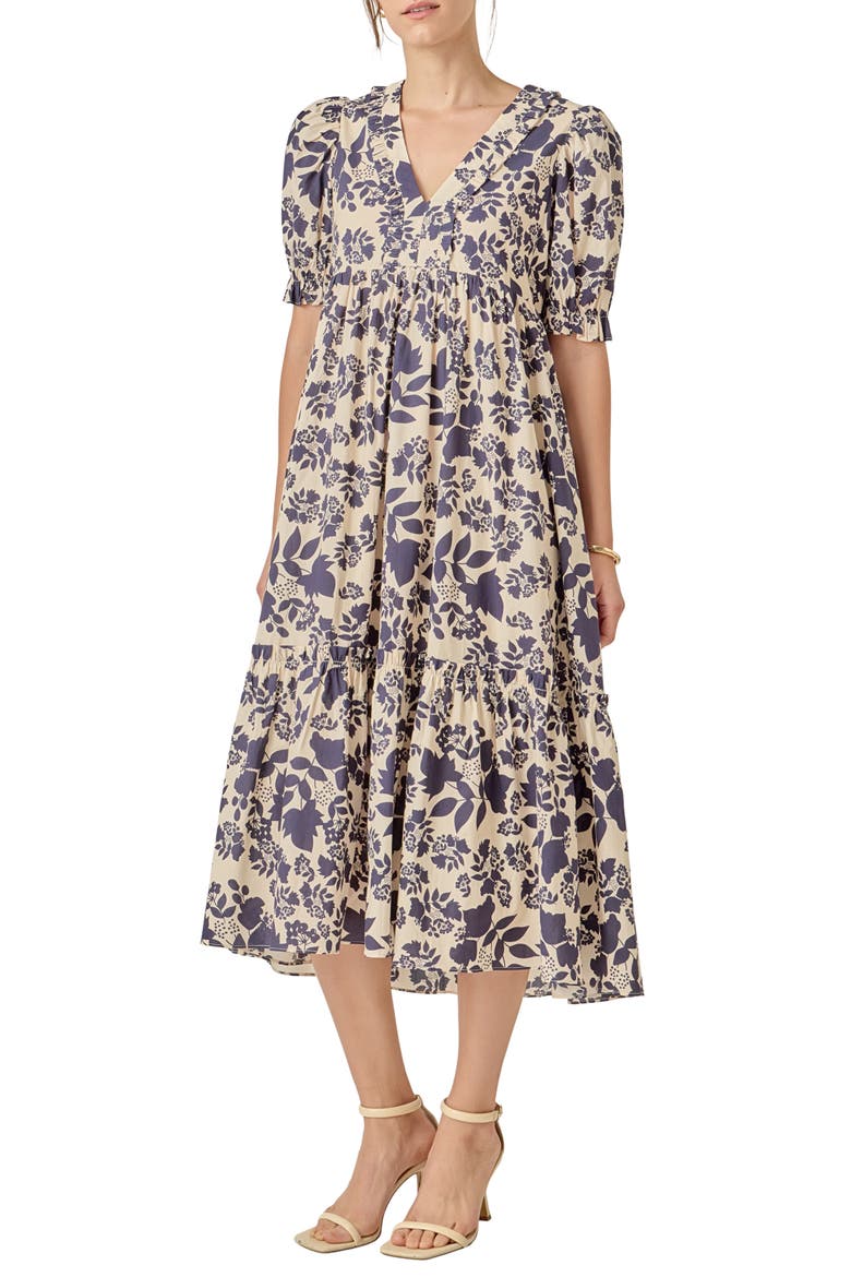Floral Print Tiered Midi Dress