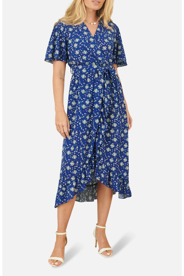 Frilled-Hem Wrap Midi Dress