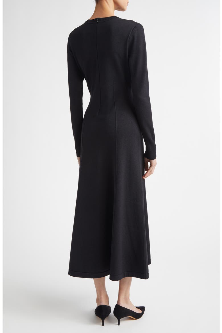 Chrysanthemum Embroidered Long Sleeve Jersey Midi Dress