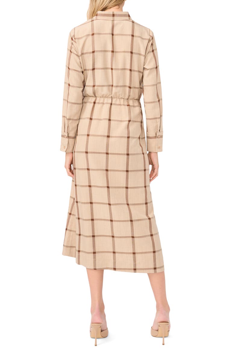 Windowpane Plaid Long Sleeve Wrap Skirt Shirtdress