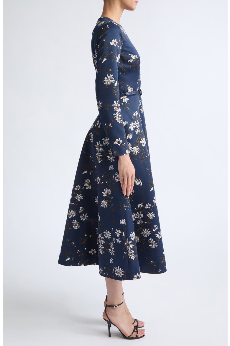 Capucine Floral Print Long Sleeve Belted Satin Midi Dress