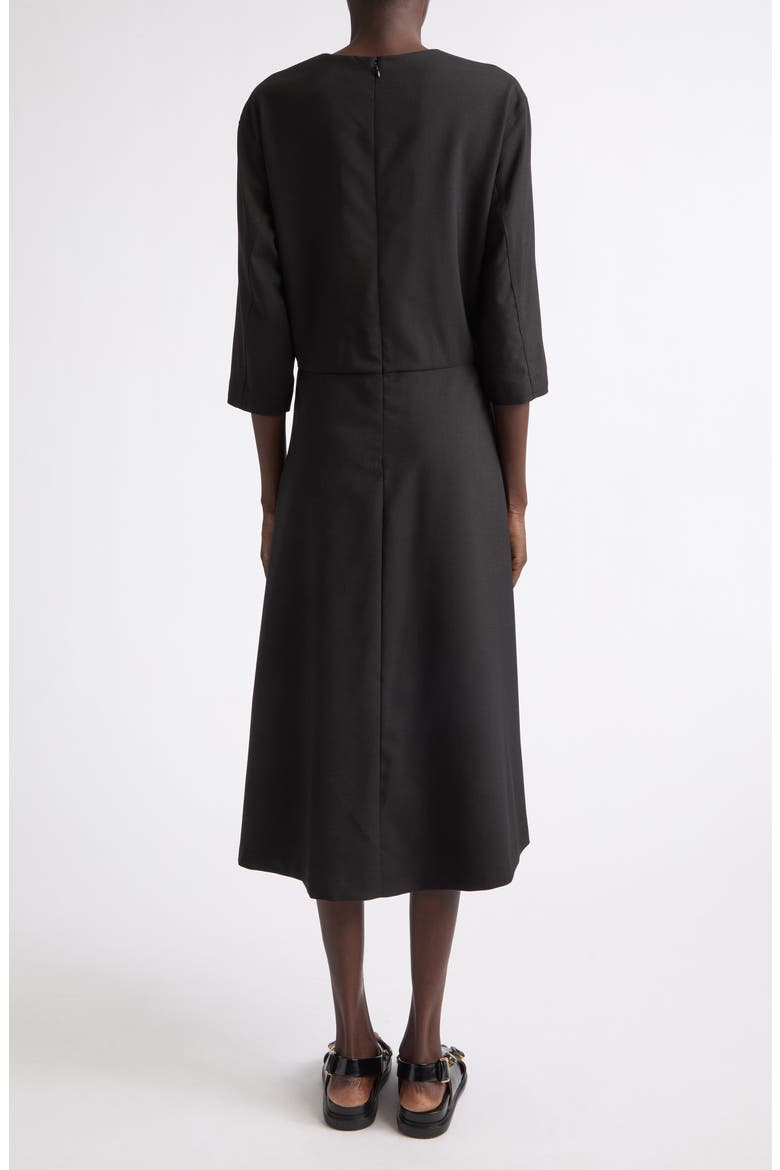 Pleat Bodice Wool Midi Dress