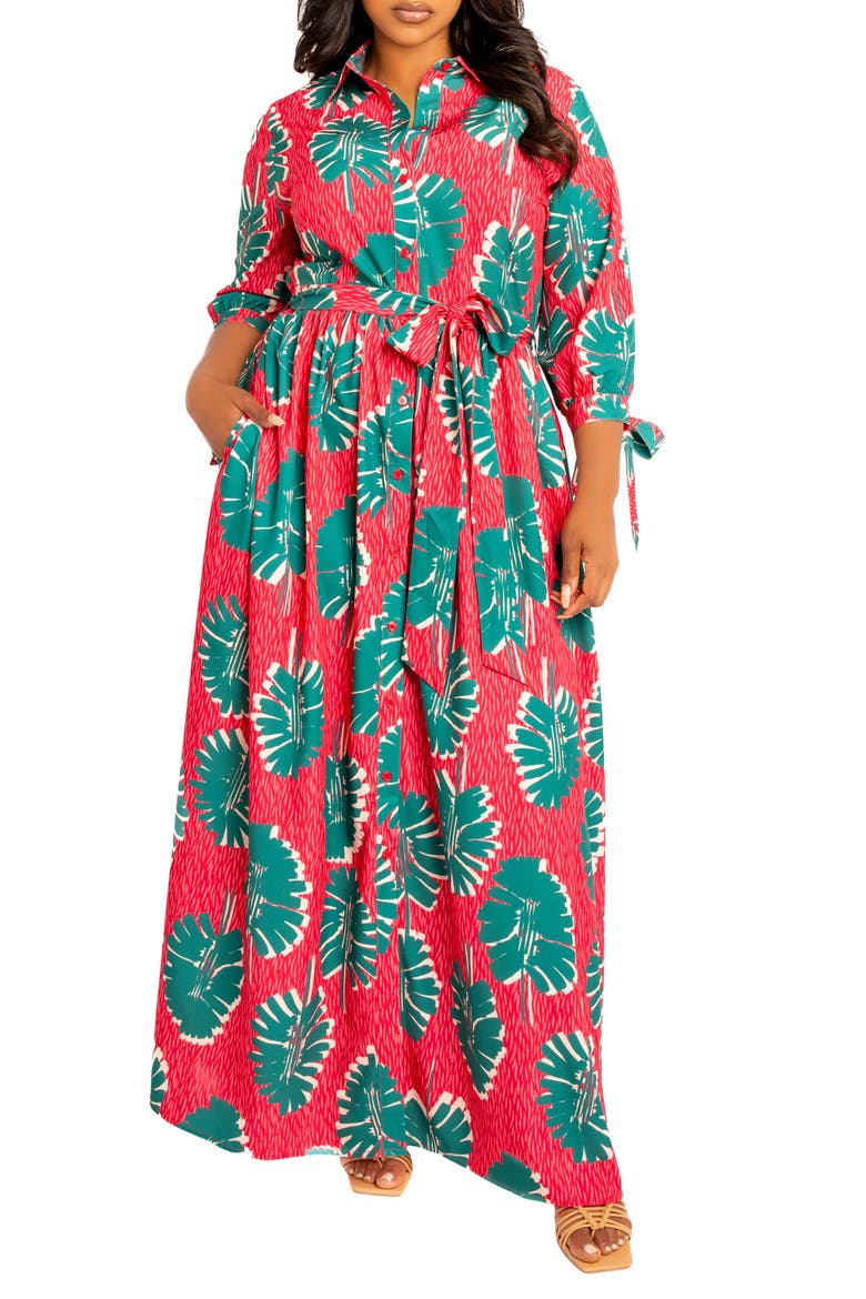 Mixed Print Maxi Shirtdress