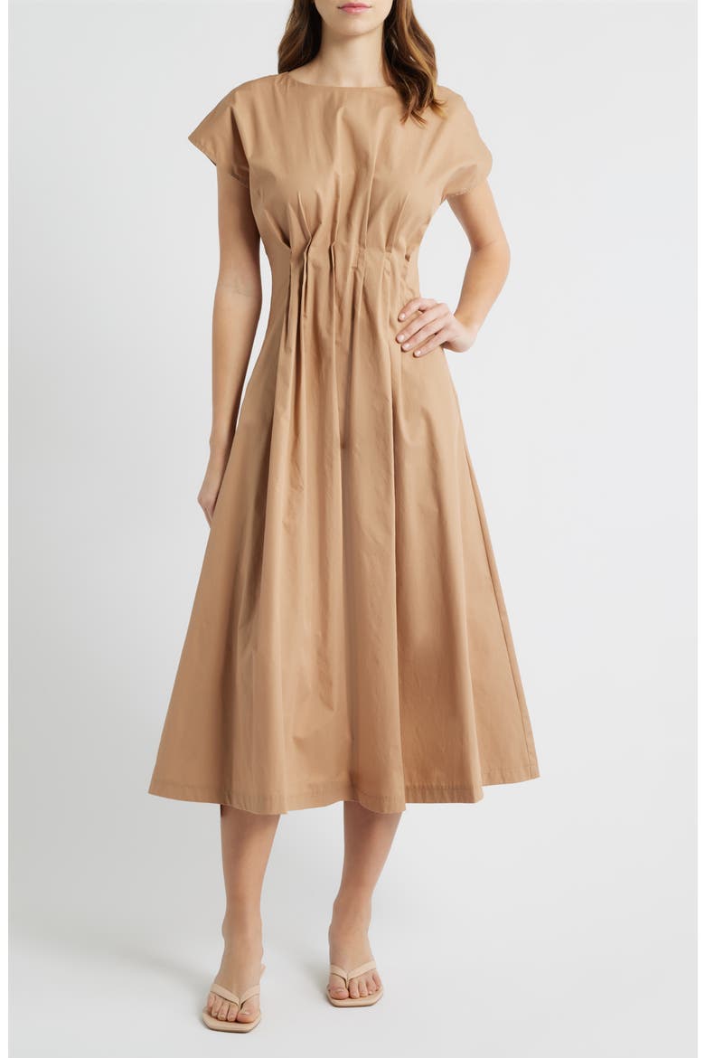 Gathered Waist Cotton Midi Dress