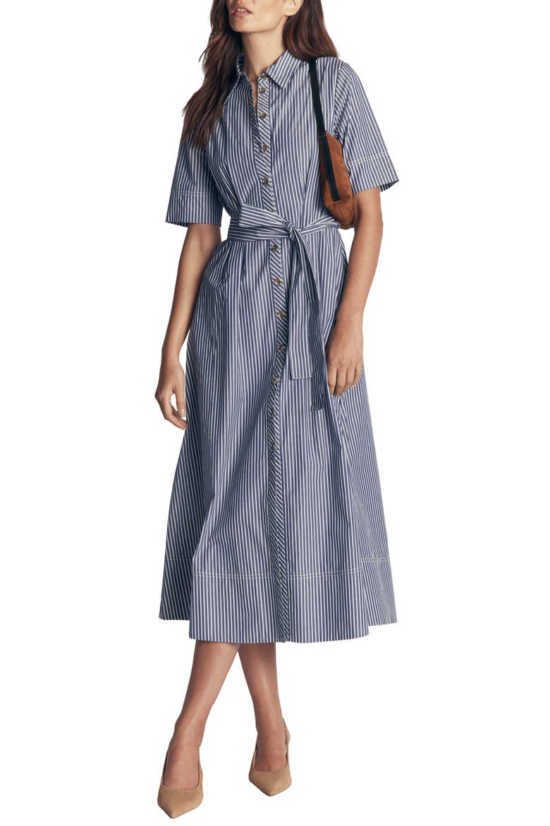 Striped Cotton Midi Shirt Dress