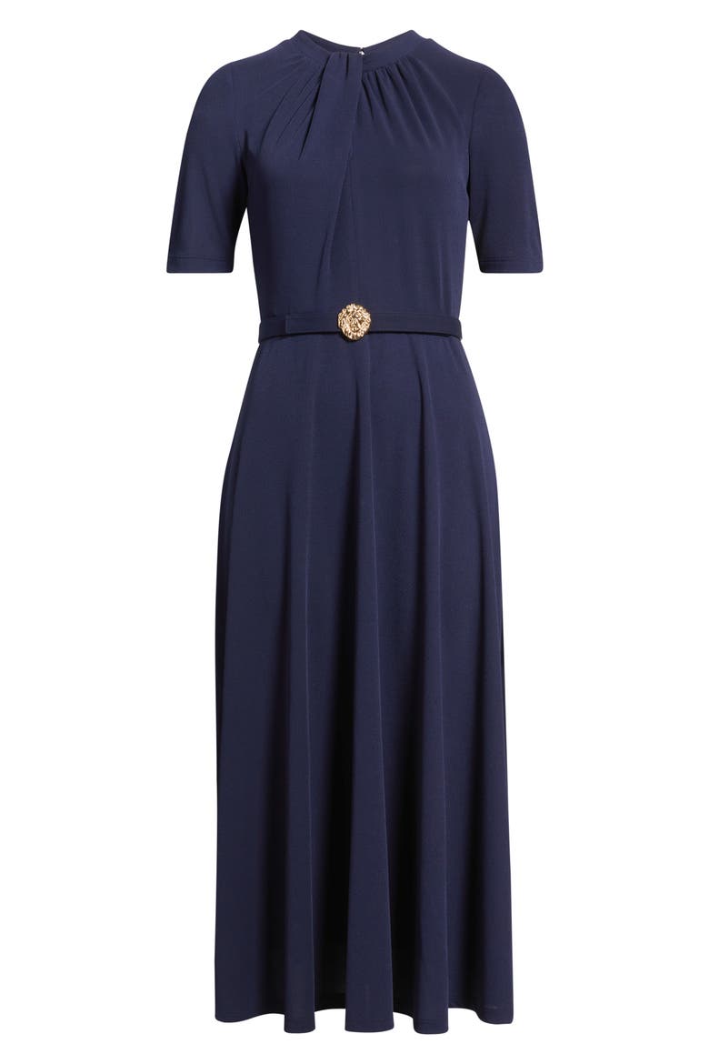 Twist Neck Belted Midi Dress