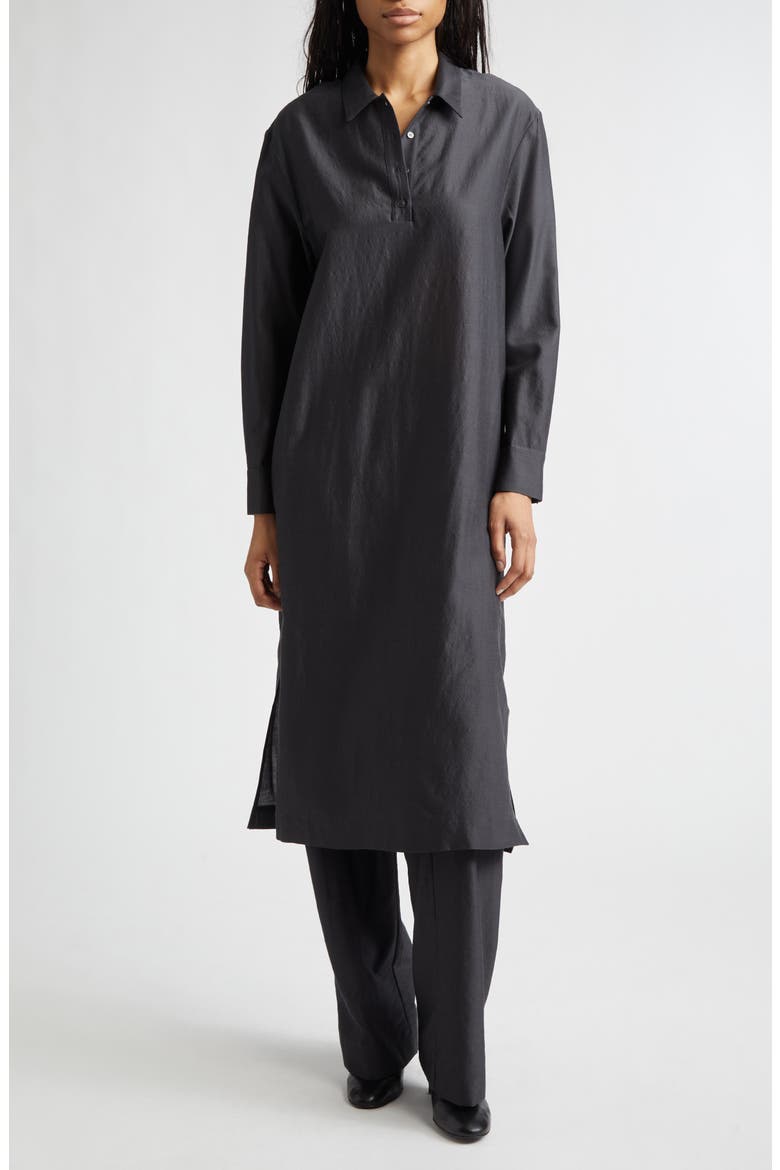 Espon Long Sleeve Wool & Silk Midi Shirtdress