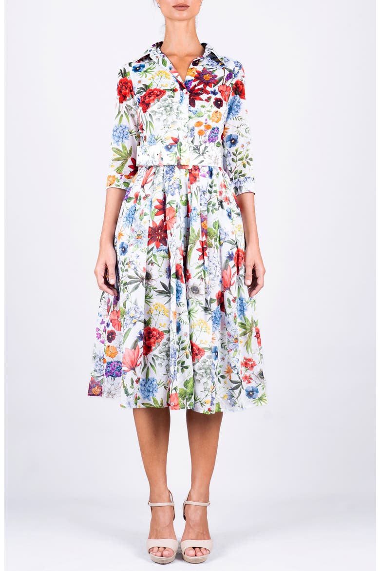 Multicolor Botanic Pleated Midi Shirtdress