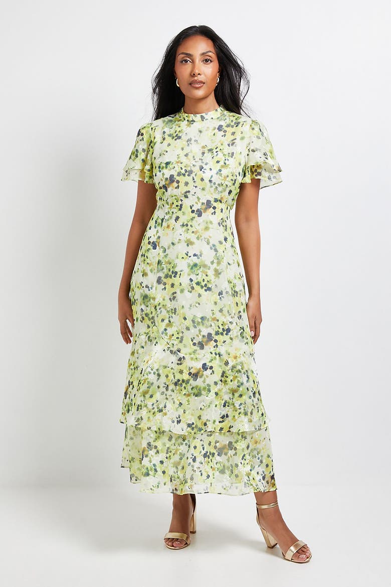 Petite Floral Burn Out Ruffle Midi Dress