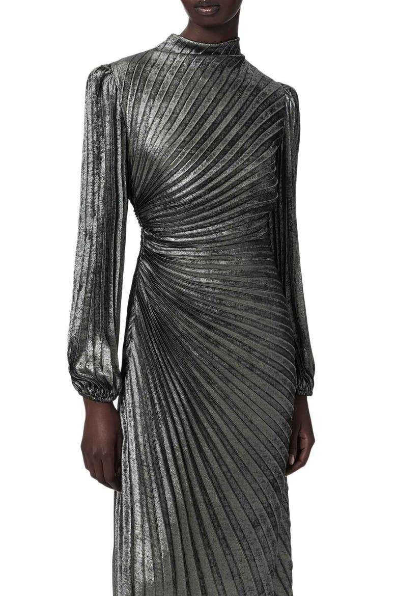 Milena Pleated Metallic Midi Dress