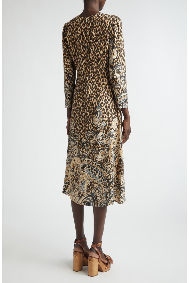 Mixed Print Long Sleeve Midi Dress