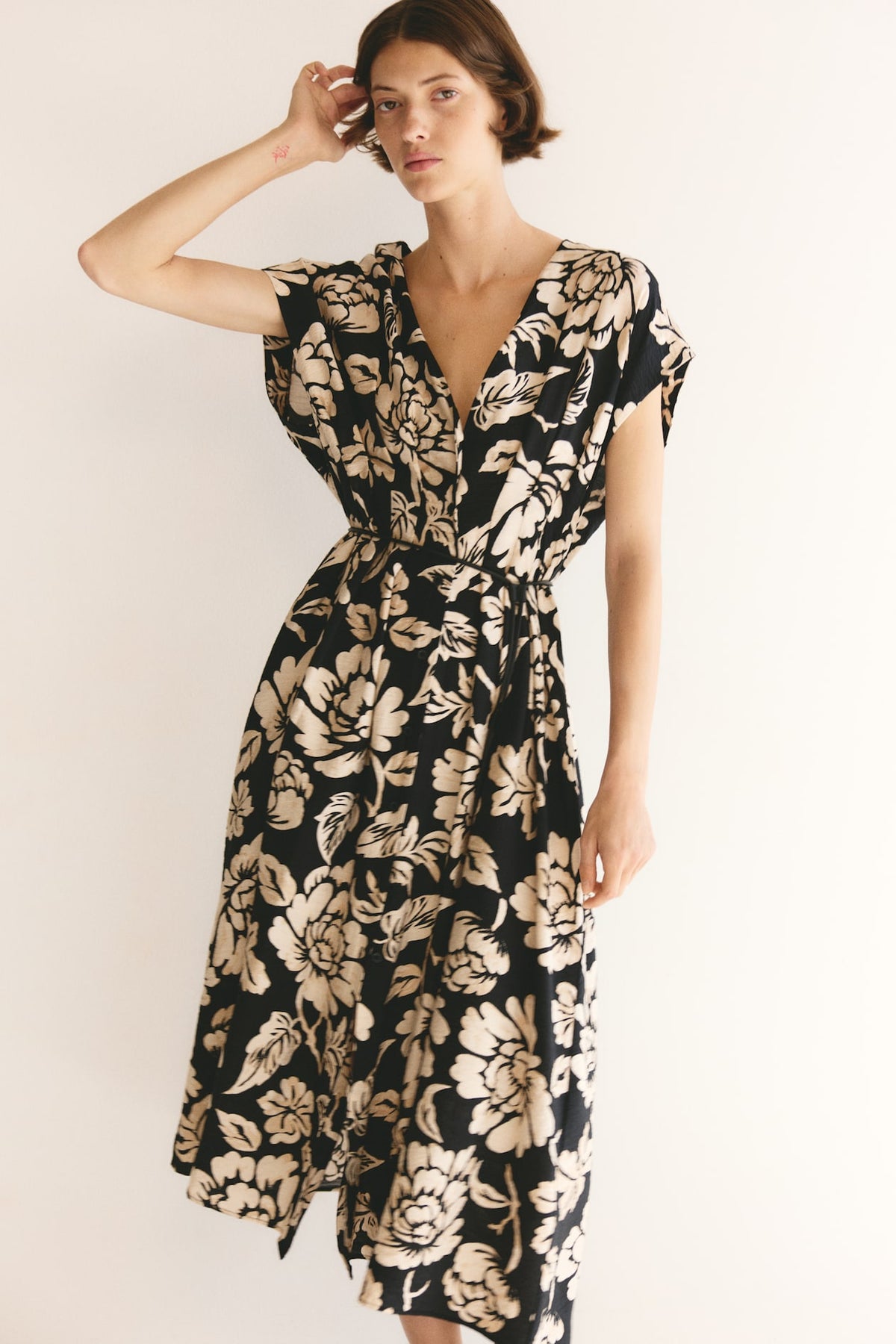 Button-Front Midi Dress