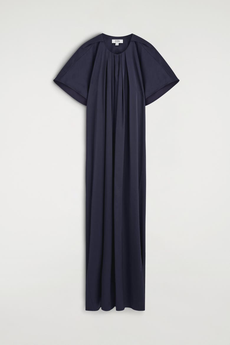 Pleated Satin Midi Dress