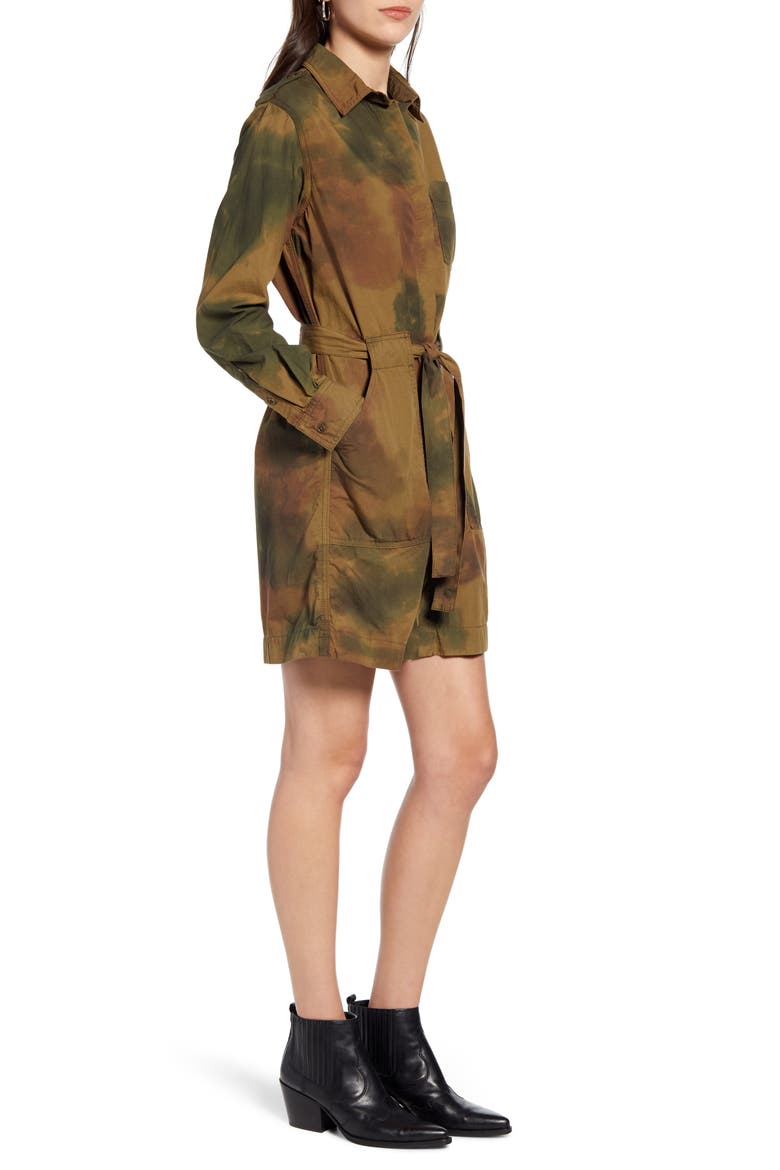 Justine Watercolor Camo Long Sleeve Cotton Shirtdress