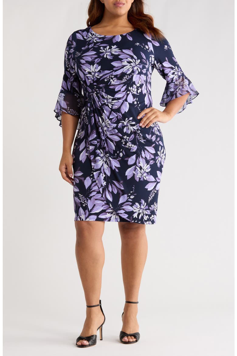 Bell Sleeve Faux Wrap Dress
