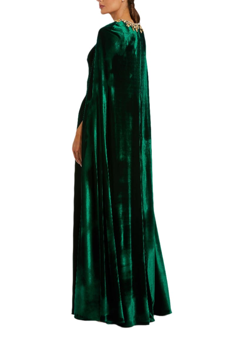 Embellished Velvet Cape Gown