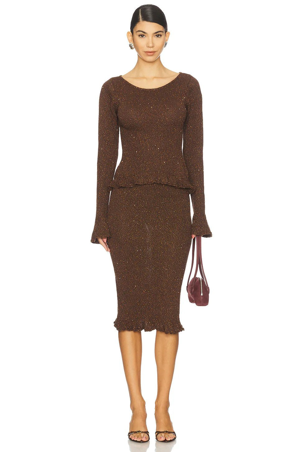 ASTA RESORT Michaela Longsleeve Top in Dark Chocolate Sequin - Image 4