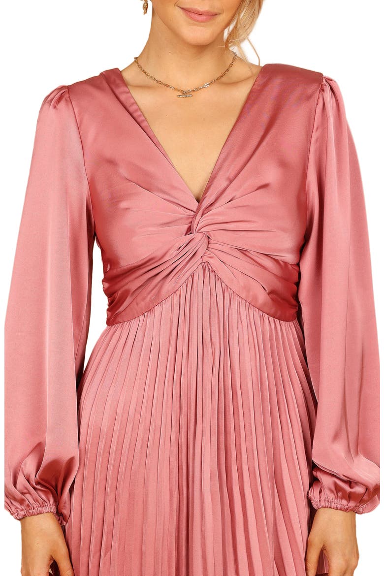 Noelle Long Sleeve Pleated Satin Midi Dress