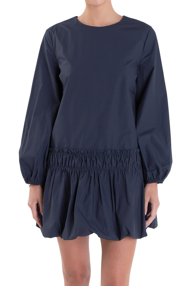 Bubble Hem Long Sleeve Cotton Minidress