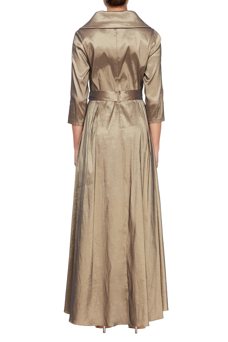 Portrait Collar Faux Wrap Gown