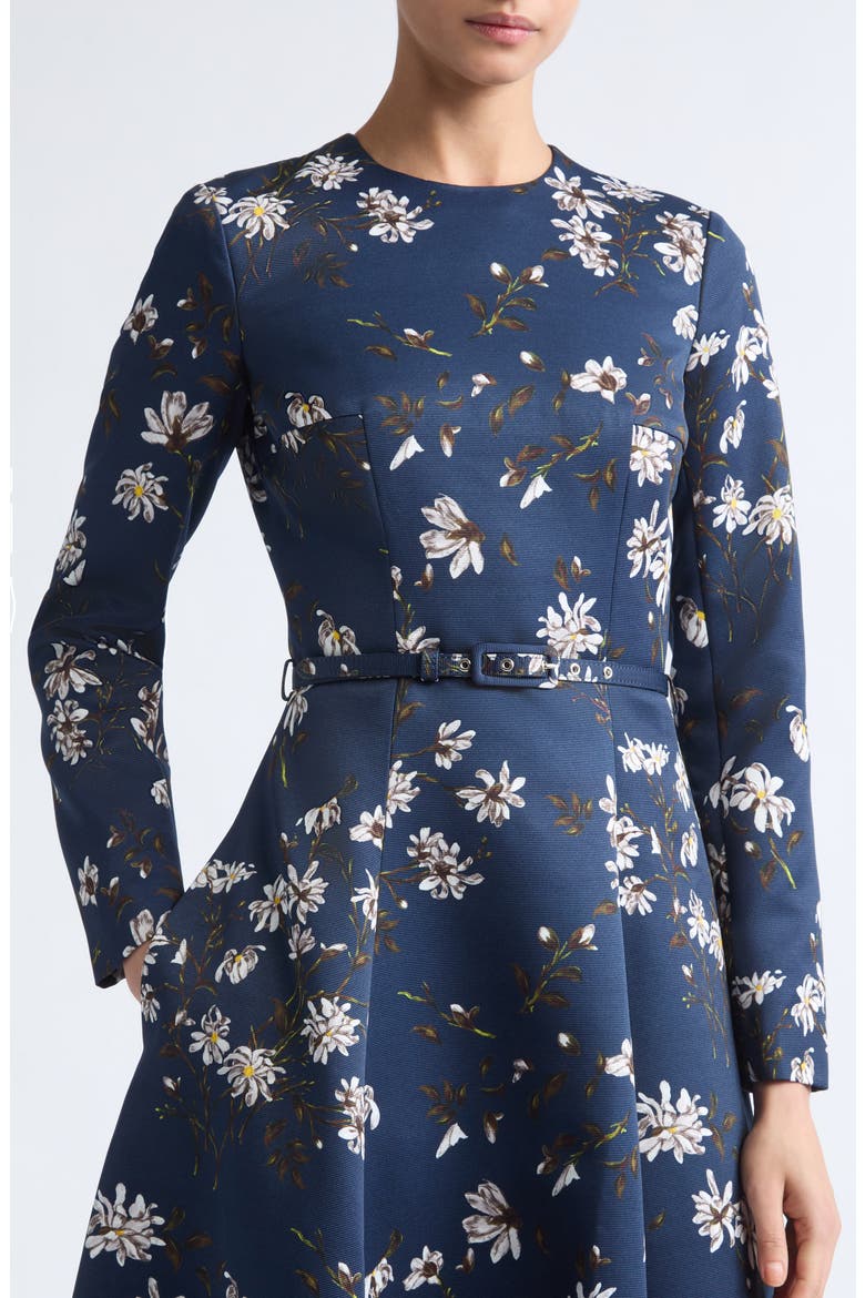 Capucine Floral Print Long Sleeve Belted Satin Midi Dress