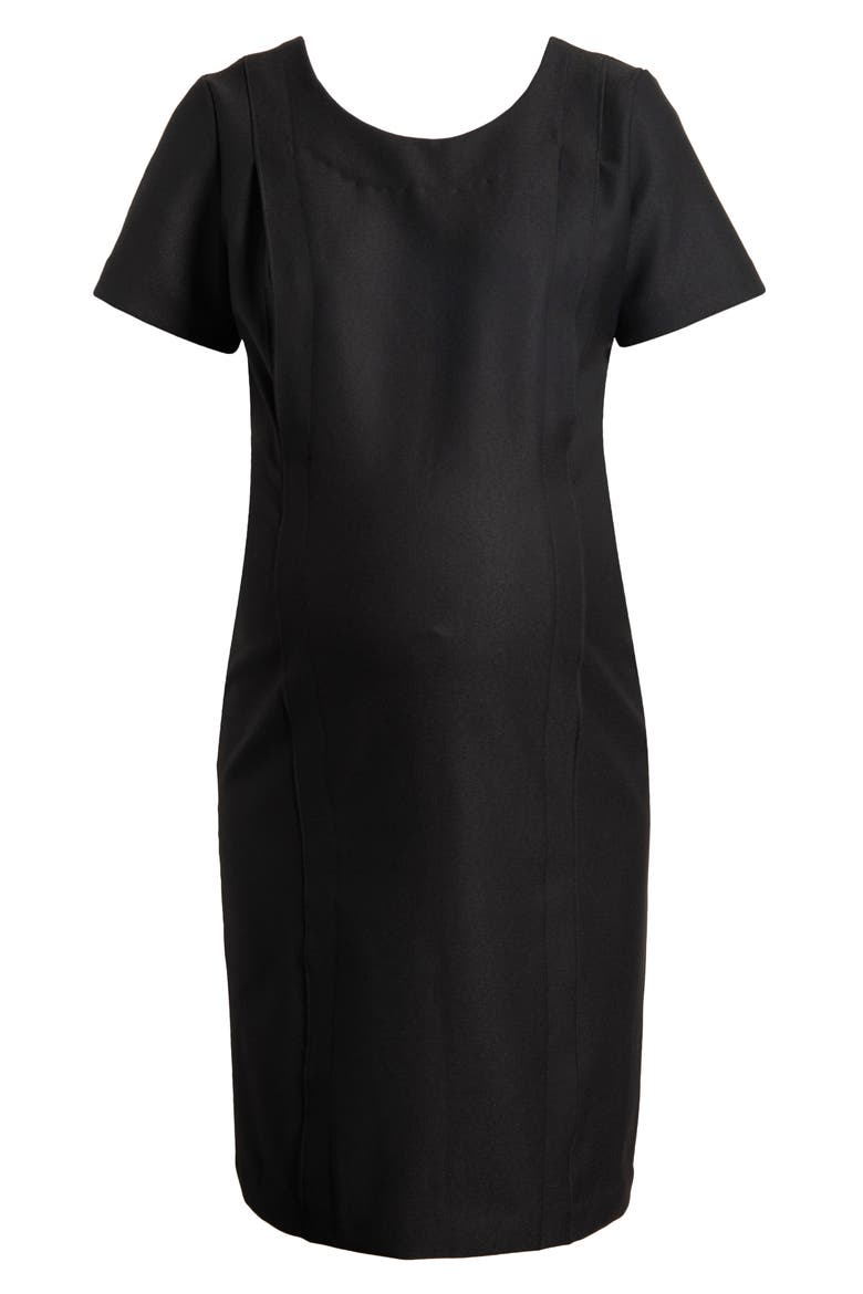 Women's Short Sleeve Knee Length Maternity & Nursing Dress in Italian Stretch Suiting Fabric