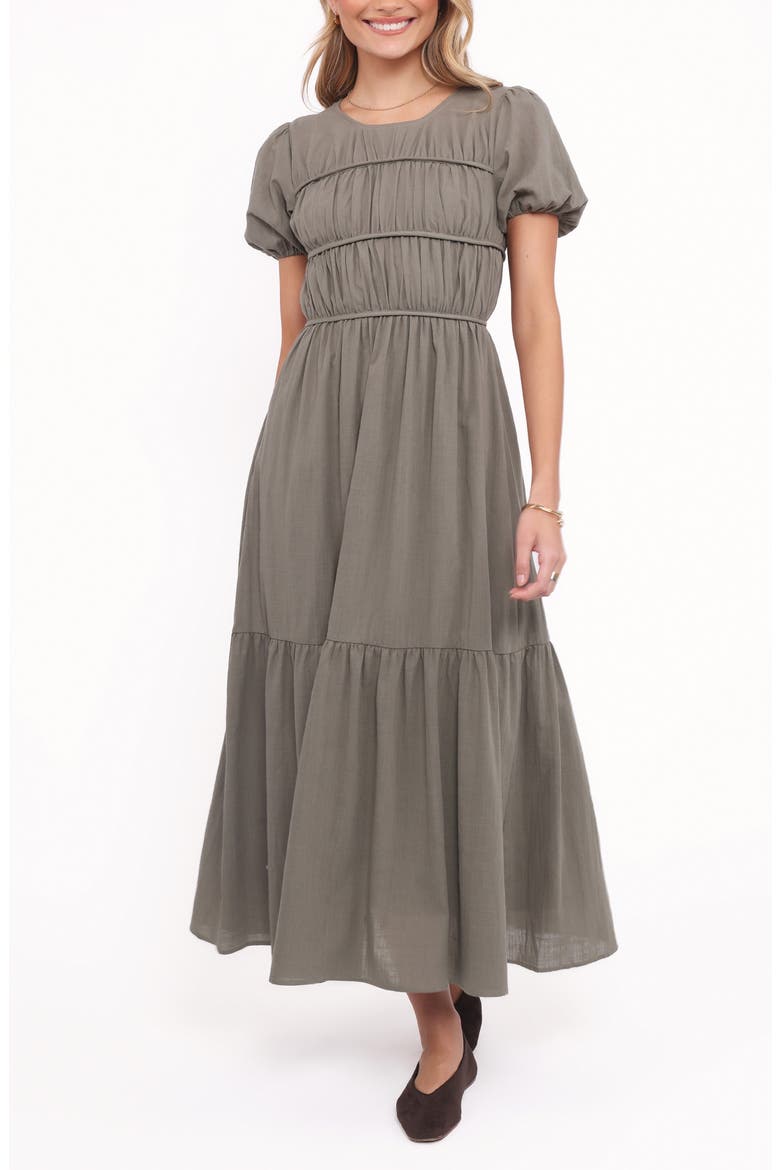 Deloria Shirred Ruffle Maxi Dress