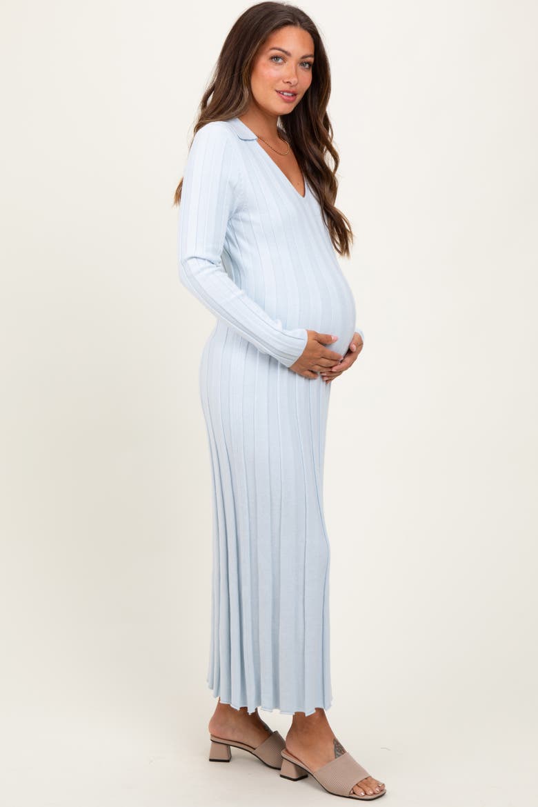 Wide Ribbed Knit Collared Midi Dress