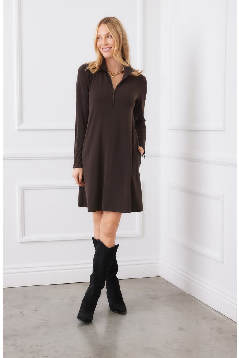 Half Zip Long Sleeve Travel Jersey Dress