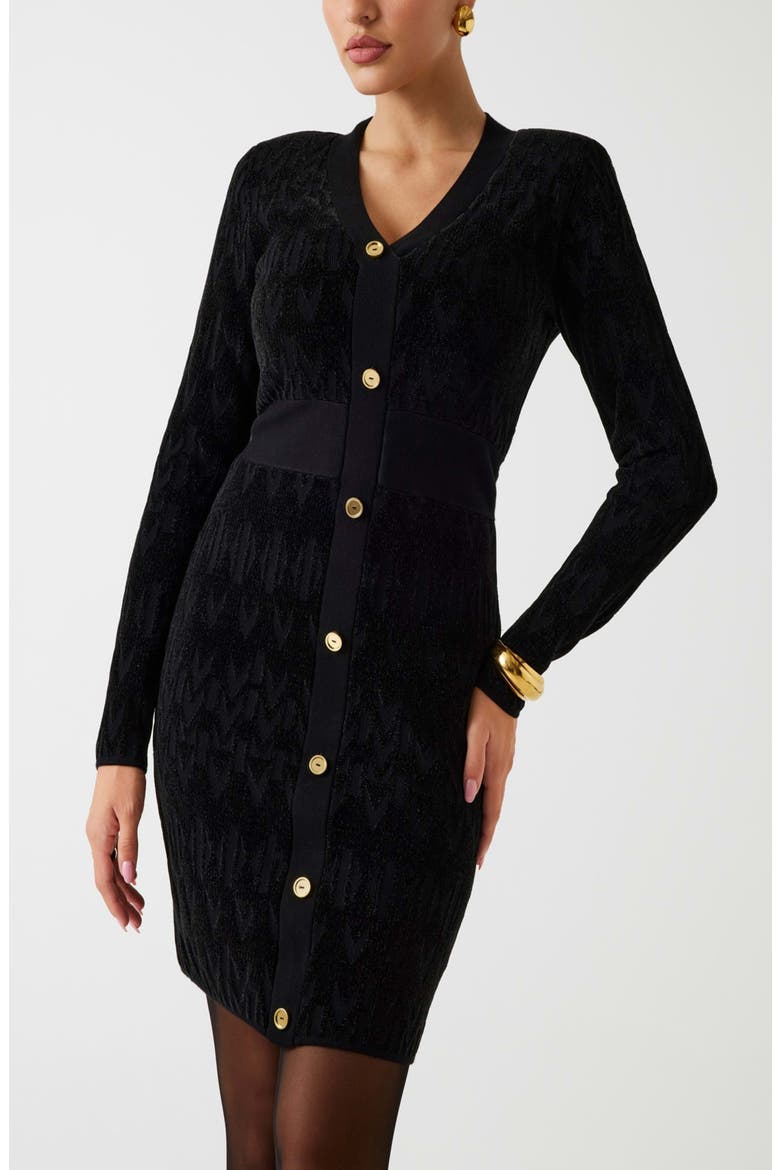 Adele Logo Jacquard Long Sleeve Chenille Sweater Dress