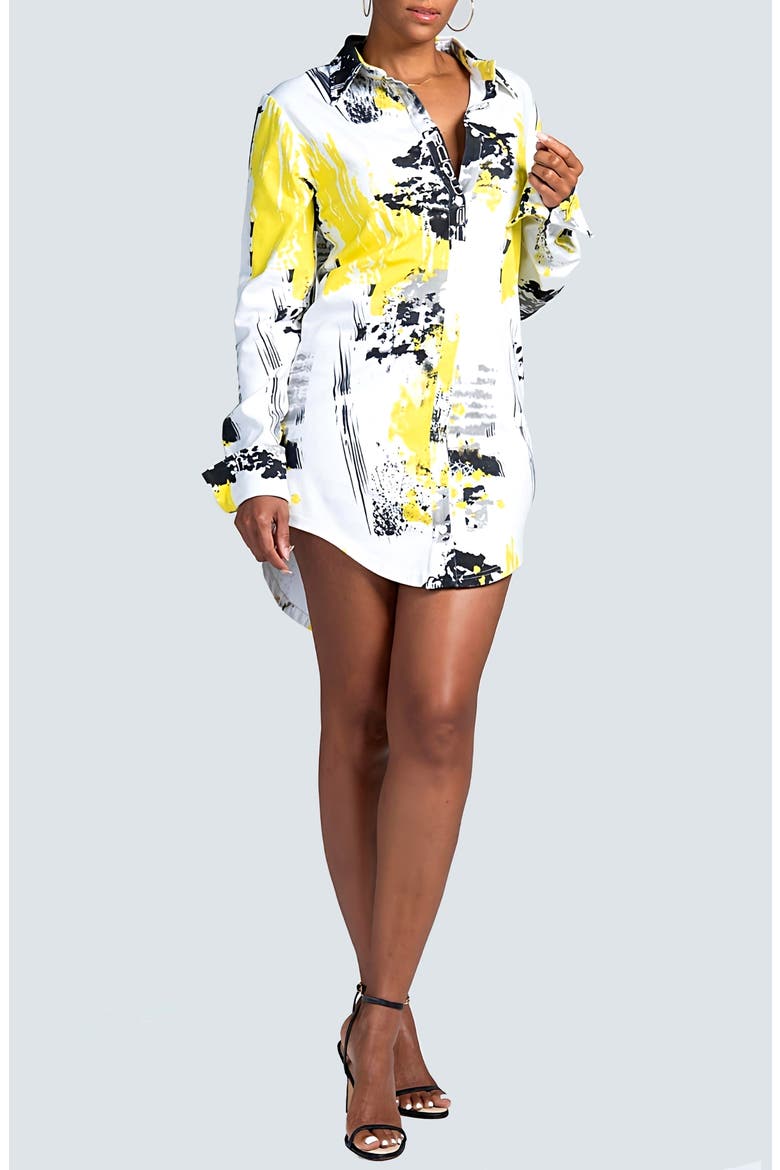 Unity Abstract Print Long Sleeve Mini Shirtdress