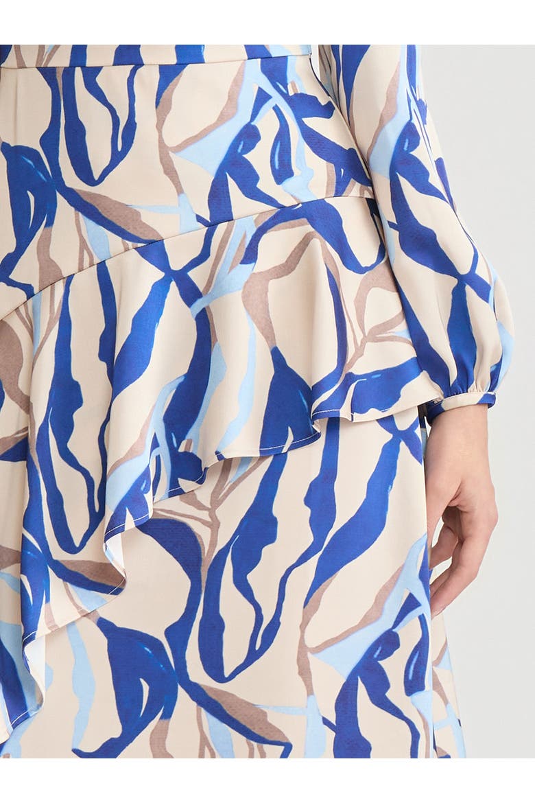 Fit & Flare Printed Crepe de Chine Ruffle Maxi Dress