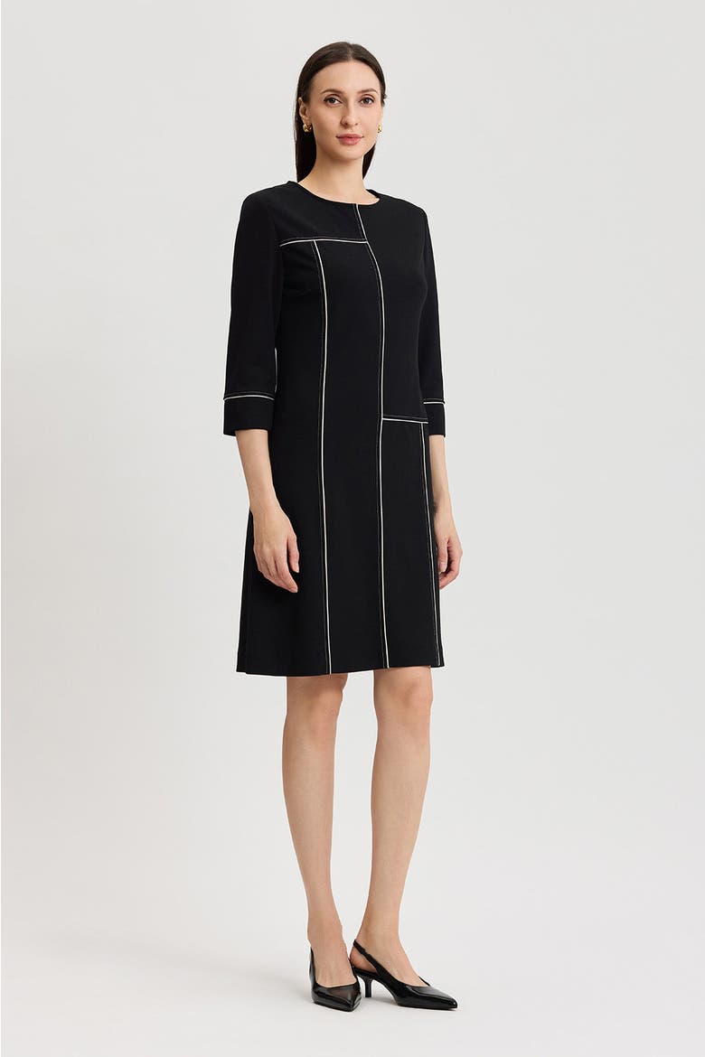 Monochrome Grid Stitch Stretch Deco Crepe Dress