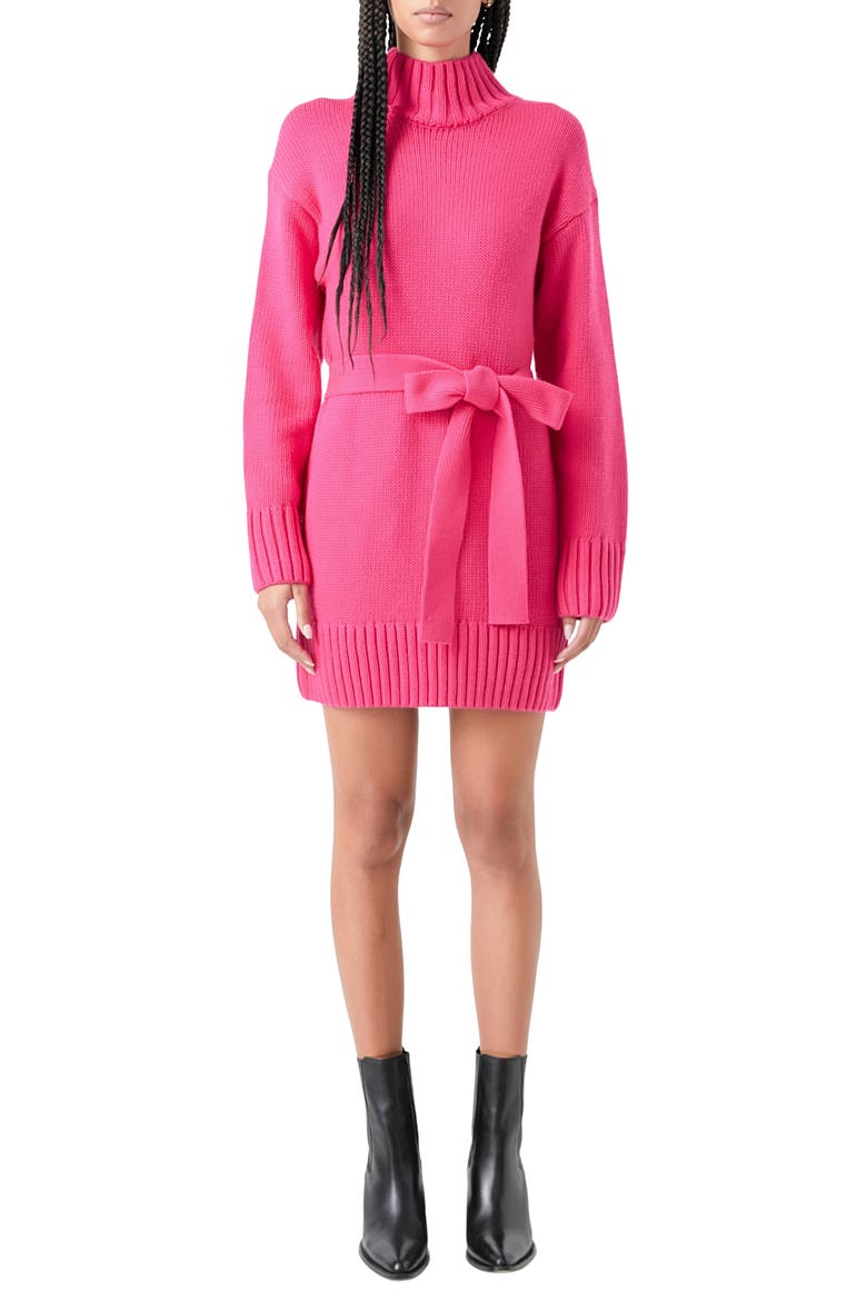 Tie Belt Long Sleeve Sweater Minidress