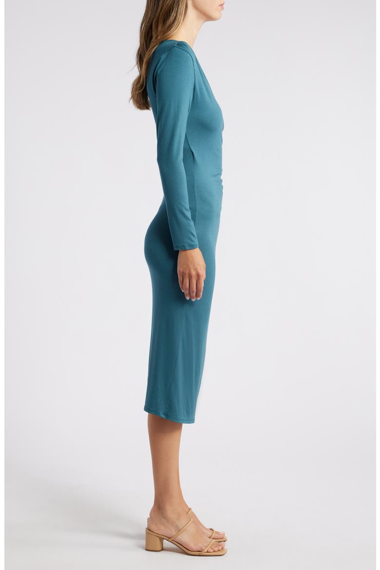Long Sleeve Faux Wrap Midi Dress