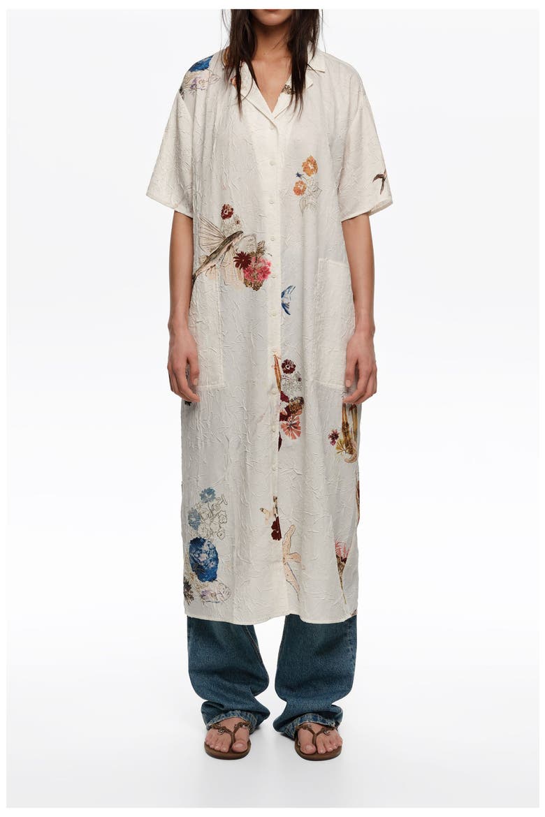 Off-White Seabed Wrinkled Fabric Shirt Dress