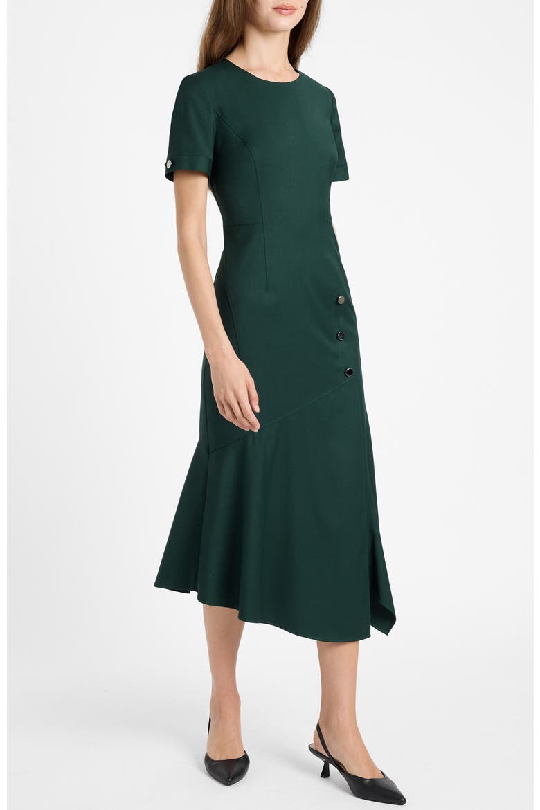 Raine Short Sleeve Hi-Lo Midi Dress in Soft Stretch Twill