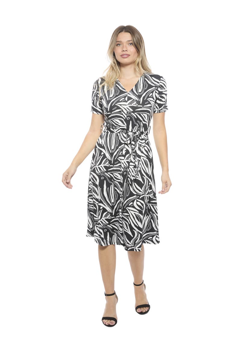 Womens Essential Abstract V-Neck Short Sleeve A-Line Midi Dress