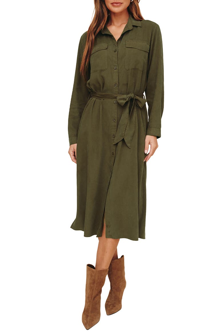 Tie Waist Long Sleeve Midi Dress