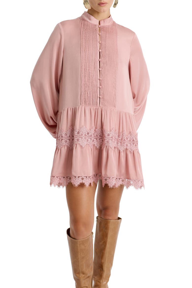 Antonia Lace Trim Long Sleeve Satin Minidress